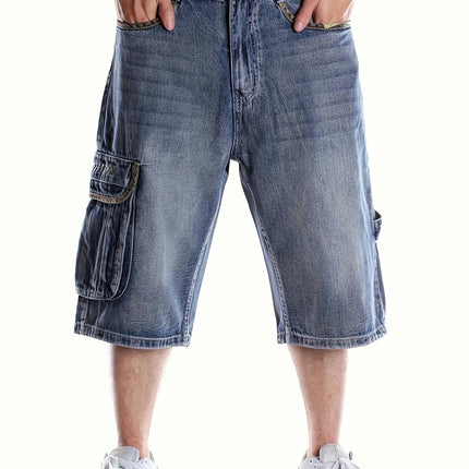 Men's Denim Shorts Multiple Pockets Plus Size Hip-hop Denim Shorts, Men's Loose Middle Pants