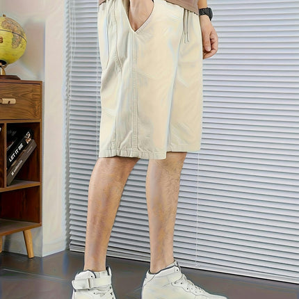 Men's Casual Denim Shorts, Knee-Length Shorts With Drawstring And Pockets, Summer Relaxed Fit Shorts