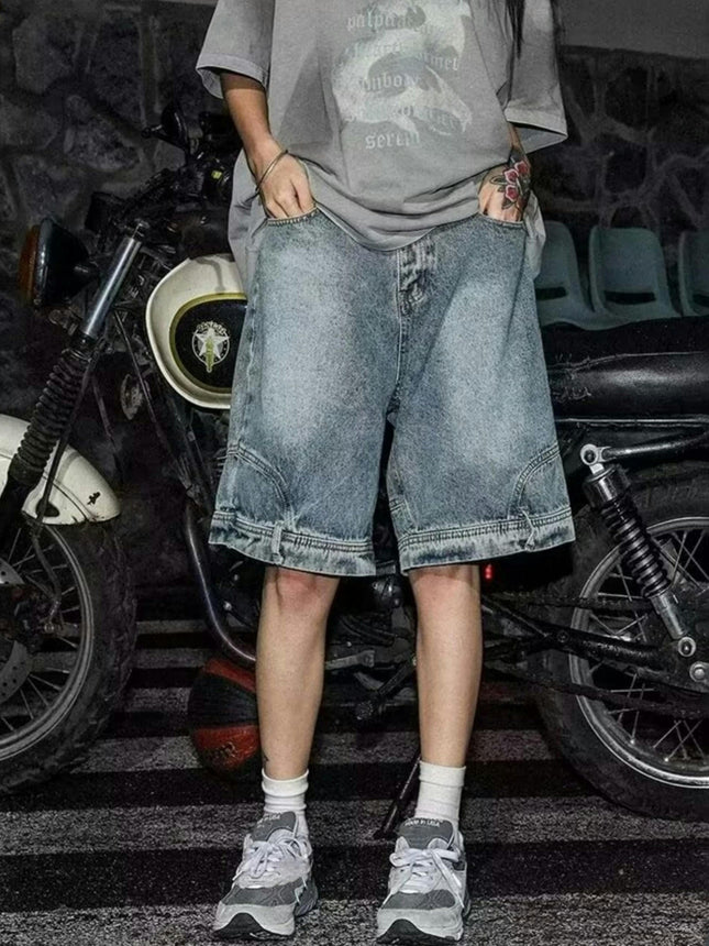 Men's Casual Denim Shorts Straight Leg Five Quarter Shorts, Men's And Women's Hip-hop Shorts