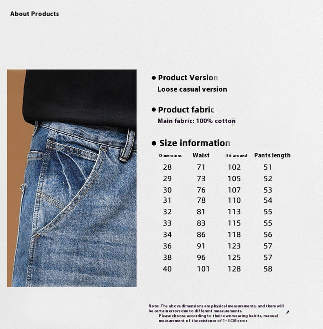 Men's Denim Shorts Casual All-in-one Summer Straight Leg Shorts With Pockets