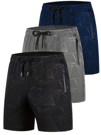 3pcs Men's Casual Elastic Waist Drawstring Shorts For Summer Gym Workout Training