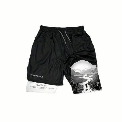 Shorts Summer Double Layer Beach Pants Fitness Training Sports Men's 2 In 1 Gym Shorts