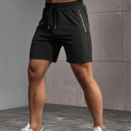 Men's Shorts With Drawstring And Zippered Pockets, Casual Sports Shorts For Summer Outdoors