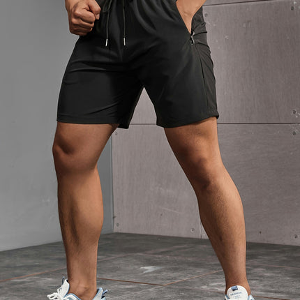 Men's Shorts With Drawstring And Zippered Pockets, Casual Sports Shorts For Summer Outdoors