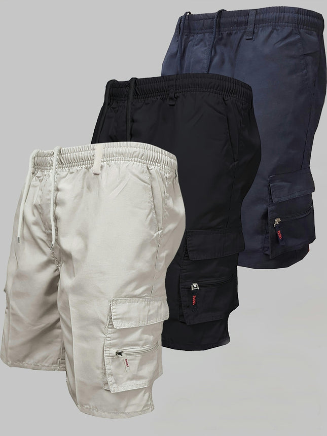 3pcs Men's Drawstring Cargo Shorts For Summer Outdoor Leisure And Work