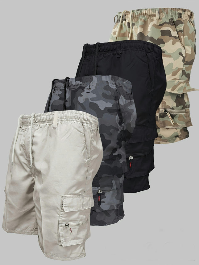 4pcs Men's Loose Fit Elastic Waist Cargo Shorts With Side Pockets For Outdoor Work