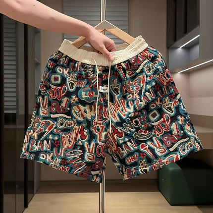 Summer Yarn-dyed Jacquard Letter Graffiti Shorts Men's Couple Shorts Versatile Beach Pants