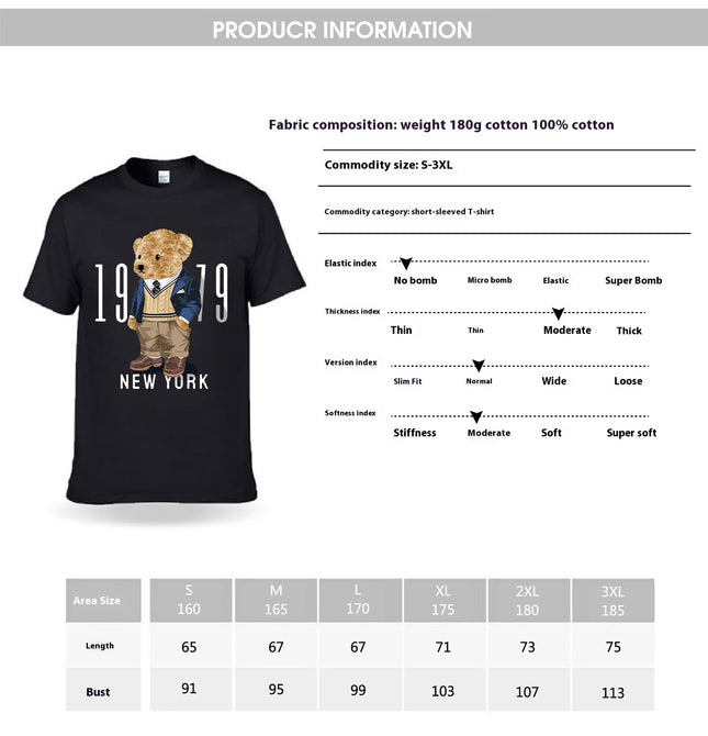 Bear Print T-Shirt for Women - Soft Casual Crew Neck with Short Sleeves for Spring & Summer