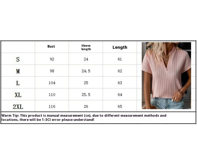 Textured Notch Neck Blouse - Short Sleeve Spring & Summer Top - Casual Wear for Women