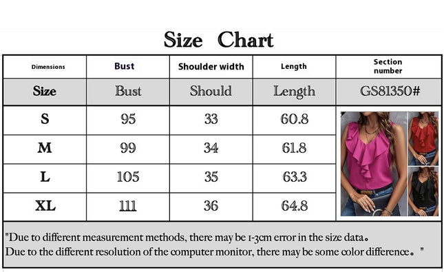 Ruffle Trim V-neck Blouse, Elegant Sleeveless Blouse For Spring & Summer, Women's Clothing