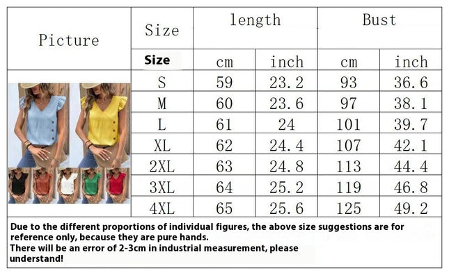 Button V Neck Blouse, Casual Ruffle Trim Sleeveless Blouse For Spring & Summer, Women's Clothing
