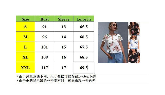 Floral Lace Blouse-Cut-Out,Short Sleeves, Comfortable Fit for Summer Women's Clothing for Casual