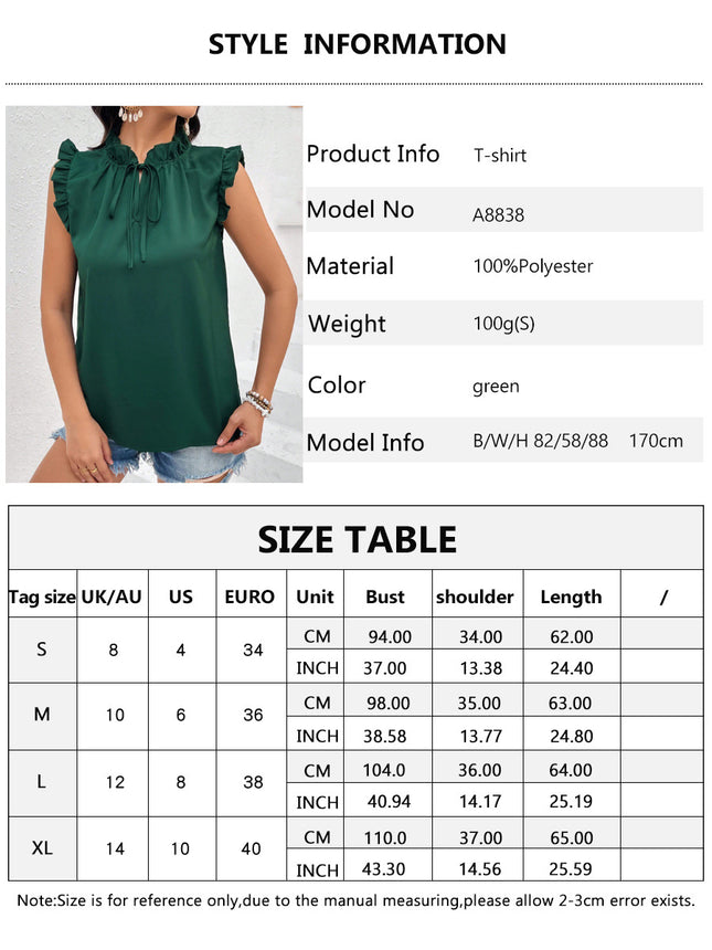 Ruffle Trim Blouse, Casual Solid Color Sleeveless Blouse For Spring & Summer, Women's Clothing