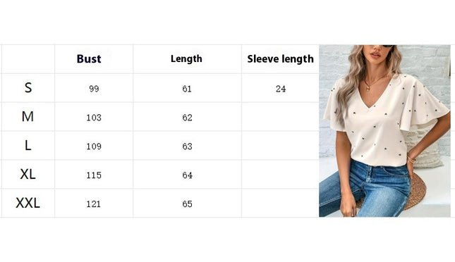 Polka Dot V Neck Blouse, Elegant Flare Sleeve Blouse For Summer & Spring, Women's Clothing