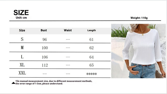 Women's Solid Color Blouse Crew Neck Three-Quarter Sleeve Blouses for Summer & Spring