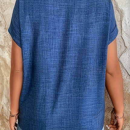 Vibrant Solid Color V-Neck Blouse - Women's Casual Short Sleeve Summer Clothing for Ladies