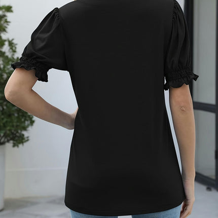 Ruffle Trim Square Neck T-Shirts for Women-Summer Casual Tops with Sleeve - Breathable, Soft Tees