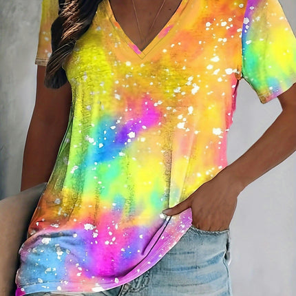 Women's V-neck Loose and Comfortable Casual T-shirt-Summer Casual Tops with Sleeve