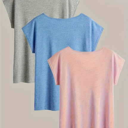 3 Pack of Casual V-Neck T-Shirts -Short Sleeve Top Summer for Women