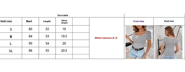 Casual Short Sleeve T-Shirt For Spring & Summer, Women's Clothing Striped Print Slim T-Shirt