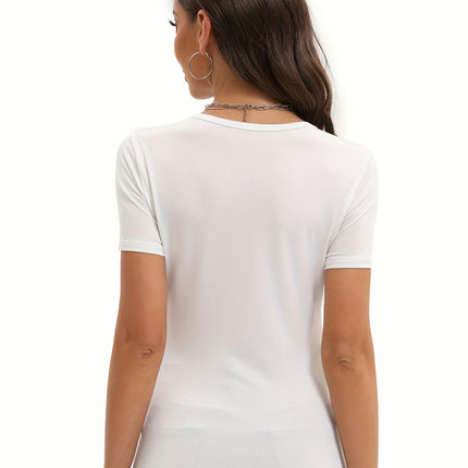 Summer Womens Crewneck Short Sleeve Slim Fitted Stretchy Basic T-Shirt
