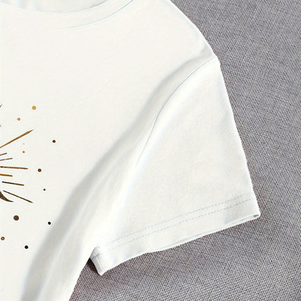 Summer Women's Eye Print Short Sleeve Crew Neck Casual T-shirt for Spring