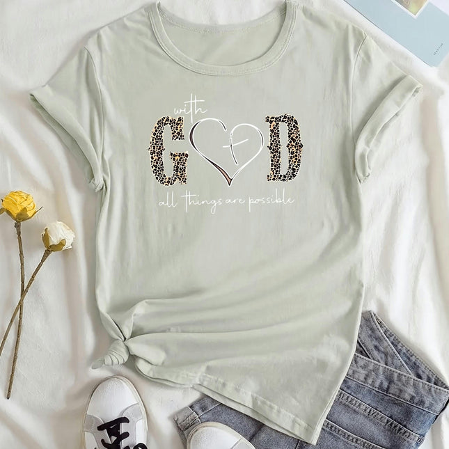 Print Womens T-Shirt - Lightweight Short Sleeve Crew Neck Top Casual Summer T-Shirt