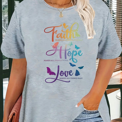 Letter And Butterfly Graphic T-shirt, Round Neck Short Sleeves Workout Top, Women's Activewear