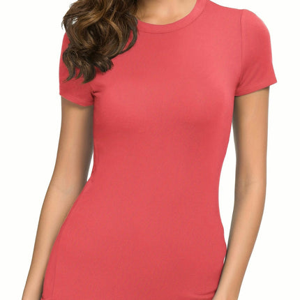 Women's Crewneck Slim Fitted Short Sleeve T-Shirt Stretchy Bodycon Basic Tee Tops Women Clothes