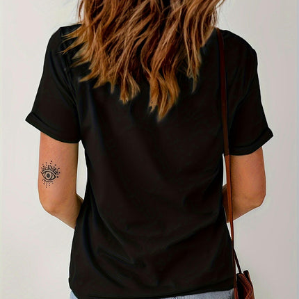 Letter Print Crew Neck T-Shirt Breathable Short Sleeve Tee  Women's Clothing for Everyday Wear