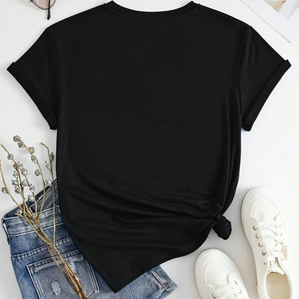 Letter Print Crew Neck T-Shirt Breathable Short Sleeve Tee  Women's Clothing for Everyday Wear