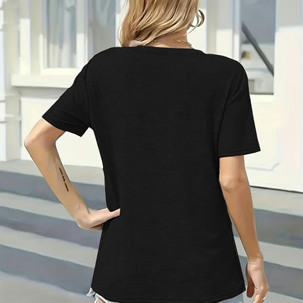 Gesture Print Crew Neck T-Shirt, Casual Short Sleeve T-Shirt For Spring & Summer, Women's Clothing