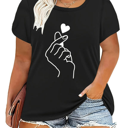 Gesture Print Crew Neck T-Shirt, Casual Short Sleeve T-Shirt For Spring & Summer, Women's Clothing