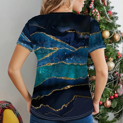 Vibrant Allover Print Crew Neck T-shirt-Casual Short Sleeve Top for Women for Summer Seasons