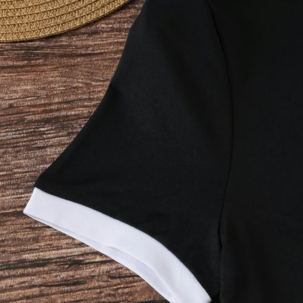 Contrast Trim Short Sleeve T-shirt, Casual Crew Neck Top For Spring & Summer, Women's Clothing