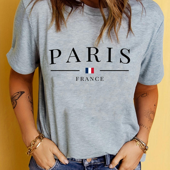 Print T-shirt, Short Sleeve Crew Neck Women's Clothing Casual Top For Summer & Spring