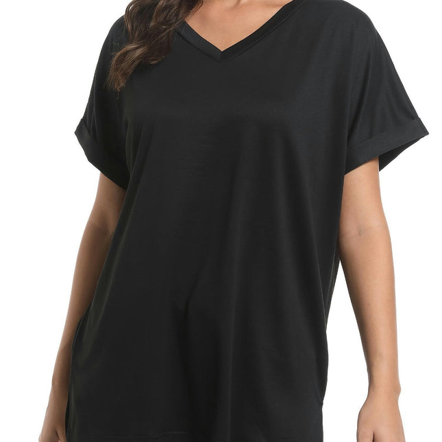 Women's Summer Loose Fit T Shirts, Short Sleeve V Neck Casual Summer Flowy Tops Tees Side Split