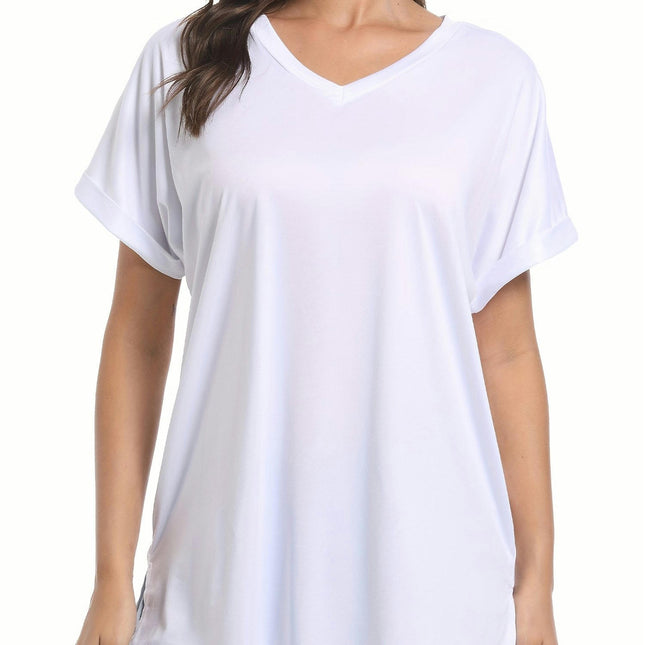 Women's Summer Loose Fit T Shirts, Short Sleeve V Neck Casual Summer Flowy Tops Tees Side Split