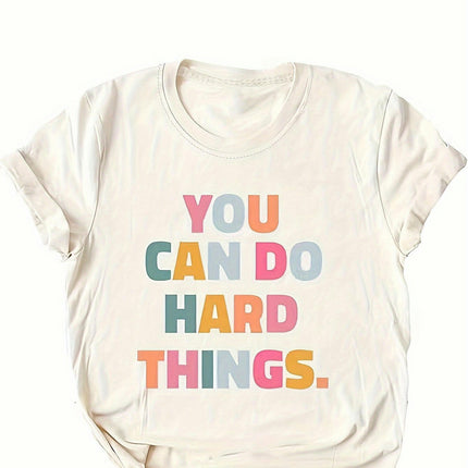 All-Season Casual Alphabet Print Tee Comfortable Non-Sheer, Crew Neck Top for Women