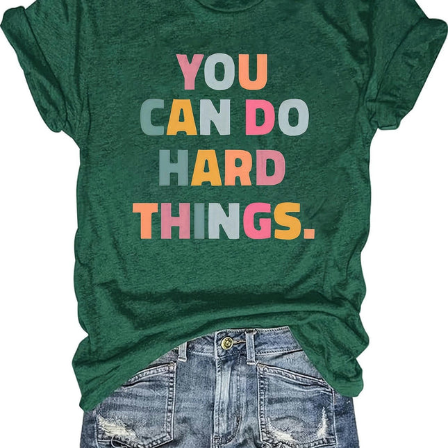 All-Season Casual Alphabet Print Tee Comfortable Non-Sheer, Crew Neck Top for Women