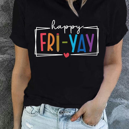 Women's  Colorful Letter Print Short Sleeve T-shirts, Crew Neck Casual Top For Summer & Spring