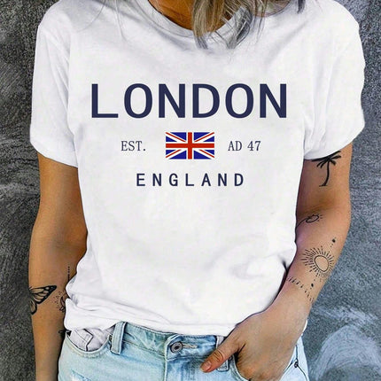 Vintage Letter Print Women's T-Shirt - Casual Crew Neck, Short Sleeve, Perfect for Spring/Summer
