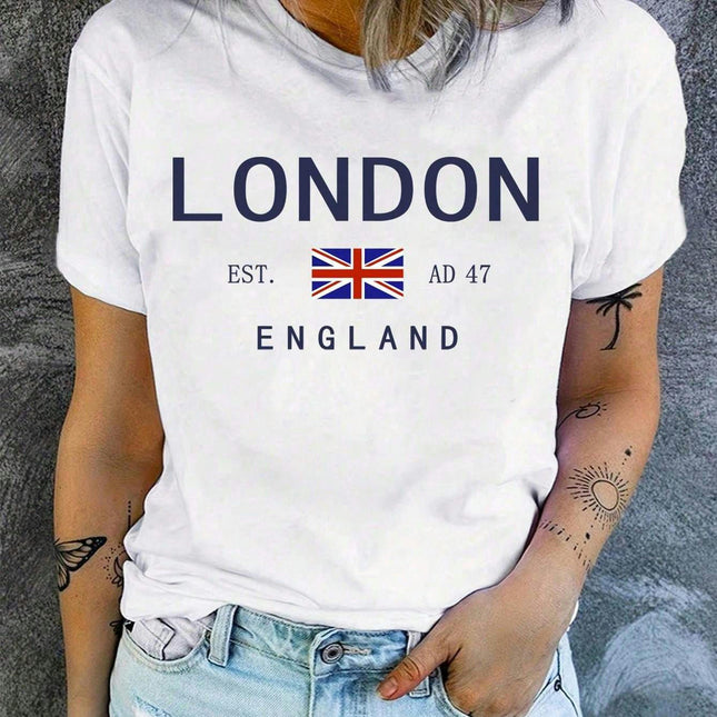 Vintage Letter Print Women's T-Shirt - Casual Crew Neck, Short Sleeve, Perfect for Spring/Summer
