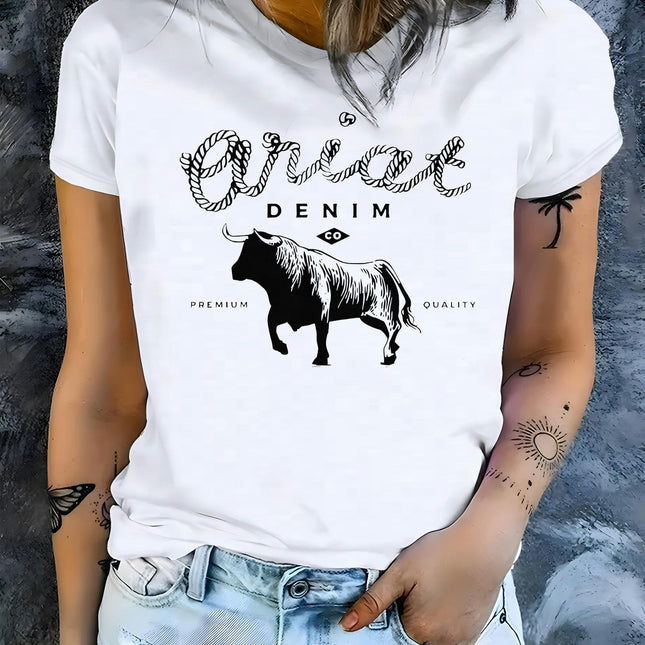 Bullfight Graphic Tee - Soft, Breathable, Crew Neck, Short Sleeve, Comfortable Summer Top for Women