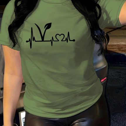 Graphic Print T-shirt, Short Sleeve Crew Neck Casual Top For Summer & Spring, Women's Clothing