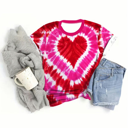 Summer Effortlessly Comfy Women's Heart Print Tee - Casual, Durable & Easy-Care