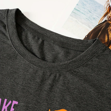 Women's Print T-Shirt, Casual Crew Neck Short Sleeve Top For Spring & Summer Clothing