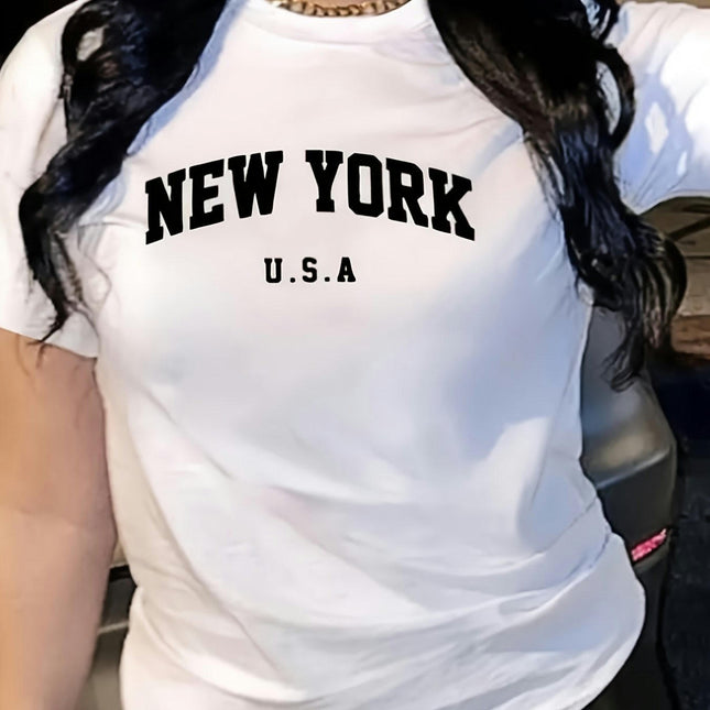Print Short Sleeve Women's Clothing T-shirt, Casual Crew Neck Top For Spring & Summer
