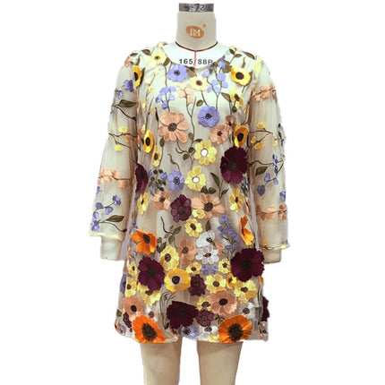 3/4 Sleeve Dress for Women Shift Cute Summer Tunic Lace Floral Mini Dresses