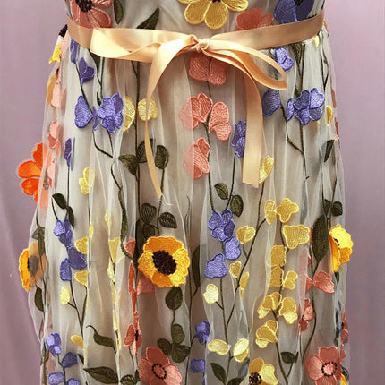 Women's Summer Floral Embroidery Long Dresses Spaghetti Strap Sleeveless Maxi Dress